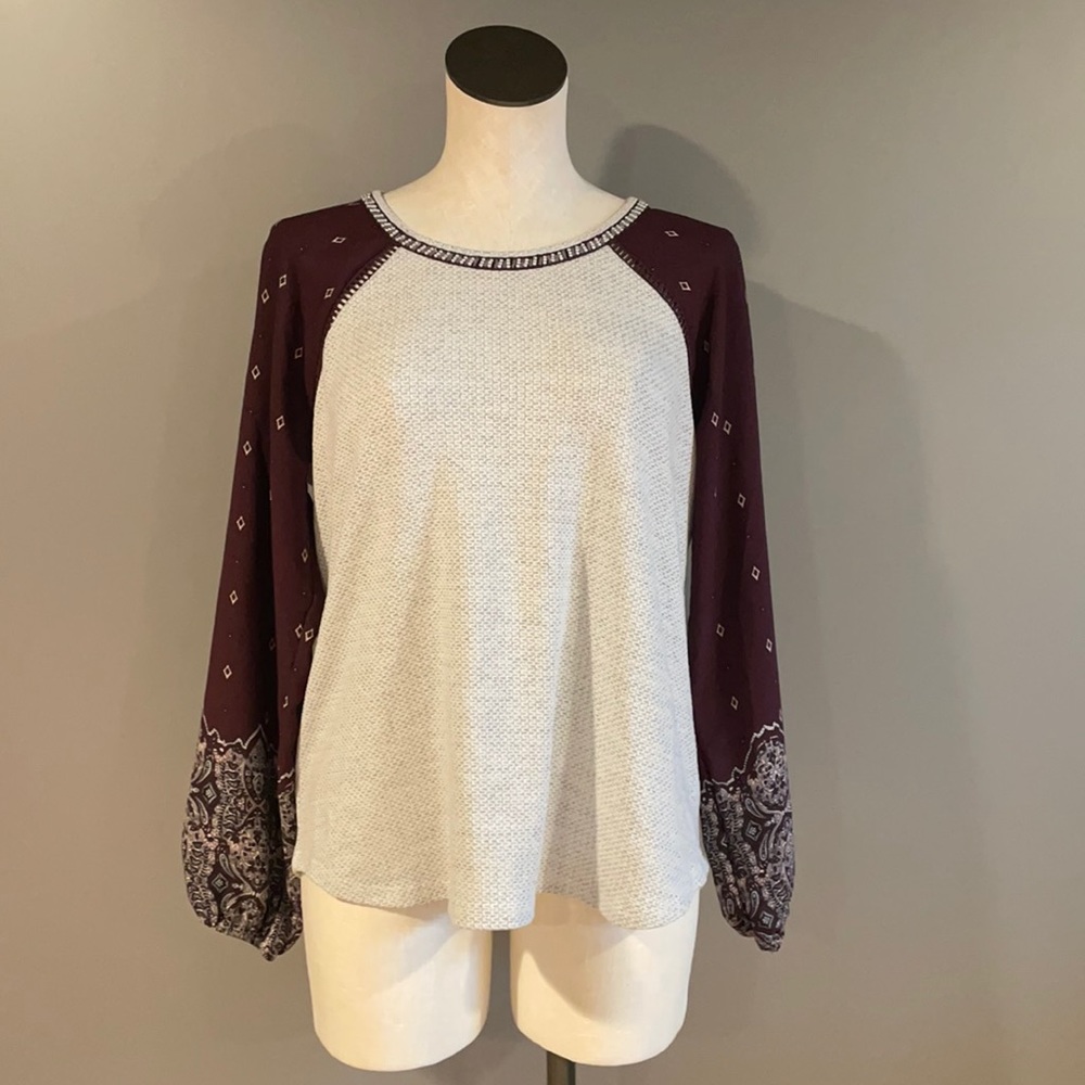 Cream and maroon Maurices Top. Size Large